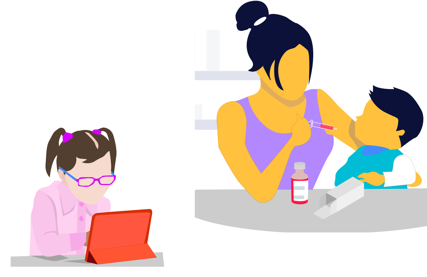 Mother giving child medicine